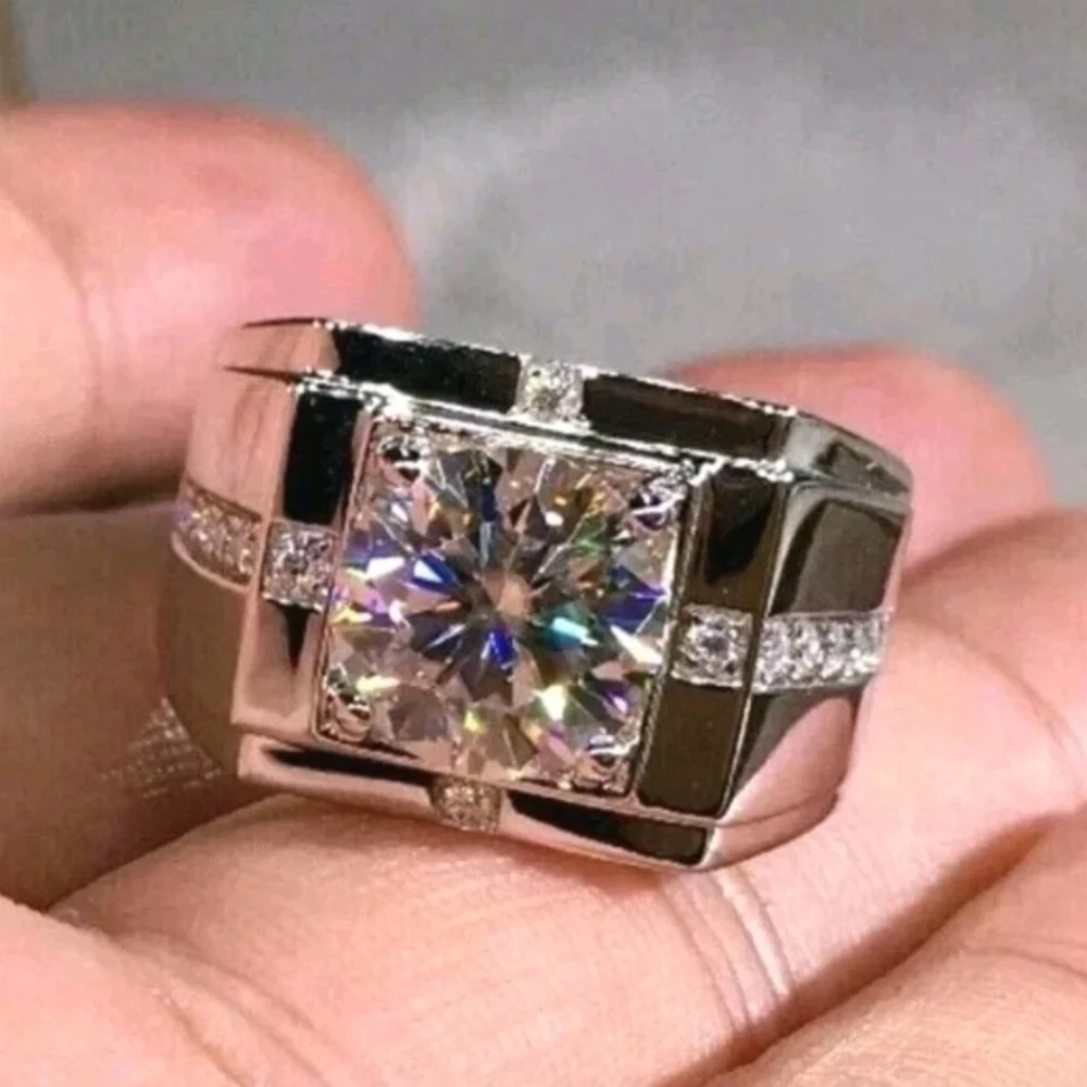 Round Cut Lab Created Diamond Men's Engagement Ring 14K White Gold Plated Sz 11